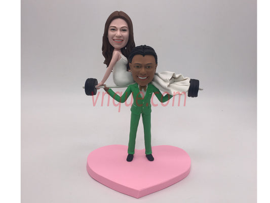 Wedding anniversary gift,Valentine's Day present,Lovers anniversary,Weightlifting topper sports bobblehead ,bobble head with dogs