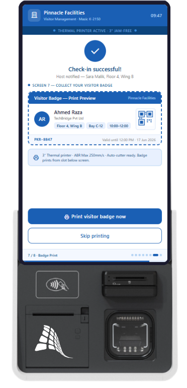 VnQue VMS tablet interface – Reception staff check-in view Pakistan UAE